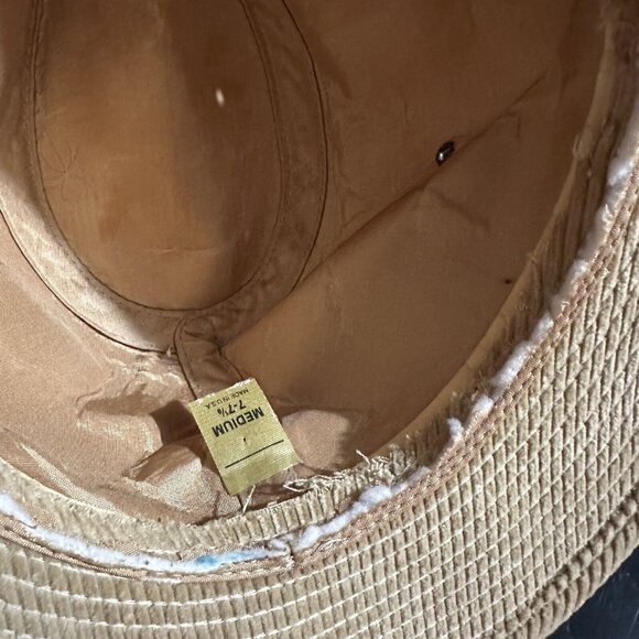 Vintage Corduroy Fedora Tan Hat 7-7 1/8 With Leather Buckled Detail Hat USA Made - Picture 11 of 11